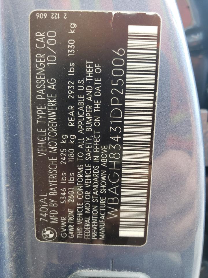 2001 BMW 740 Il VIN: WBAGH83431DP25006 Lot: 91098535