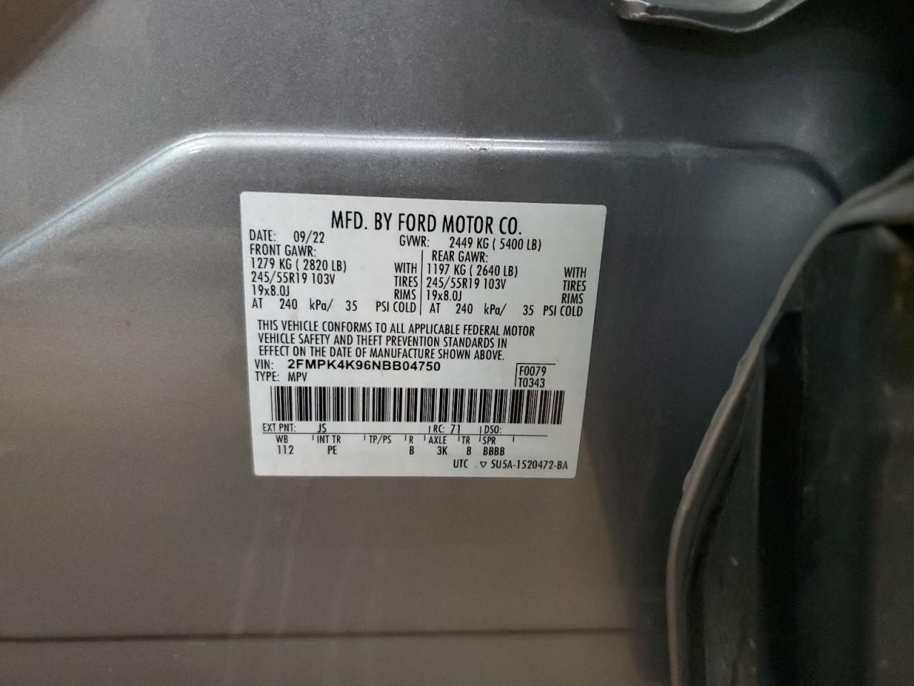 2022 Ford Edge Titanium VIN: 2FMPK4K96NBB04750 Lot: 64423025