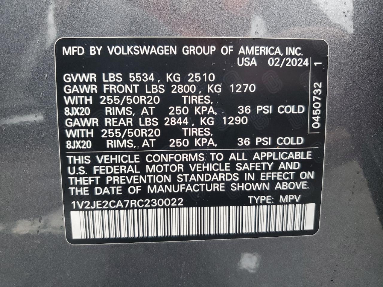2024 Volkswagen Atlas Cross Sport Se VIN: 1V2JE2CA7RC230022 Lot: 63901305