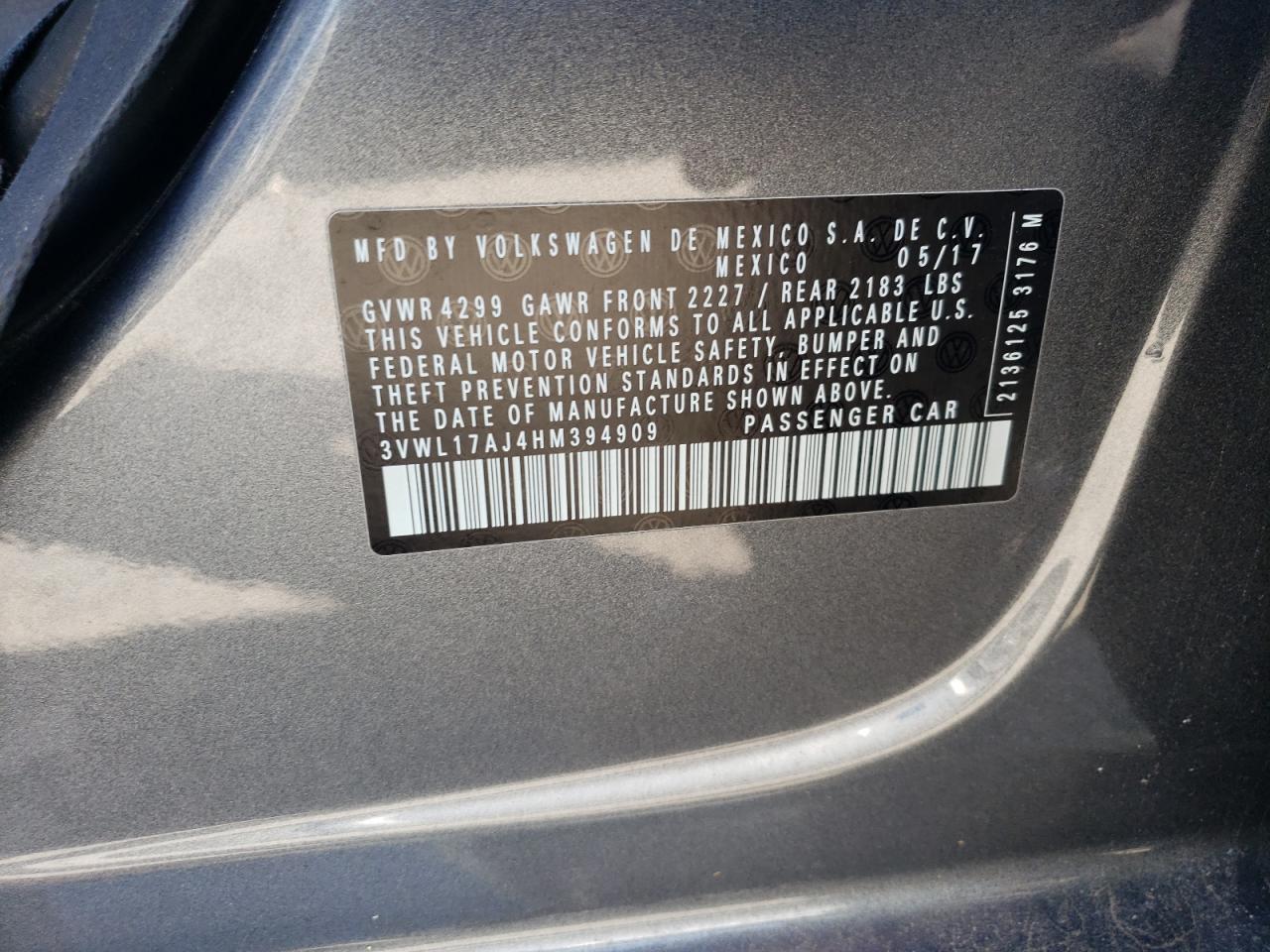 2017 Volkswagen Jetta Sel VIN: 3VWL17AJ4HM394909 Lot: 66345775