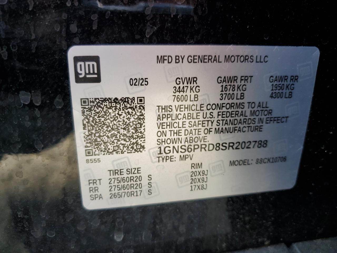 2025 Chevrolet Tahoe K1500 Z71 VIN: 1GNS6PRD8SR202788 Lot: 63323005