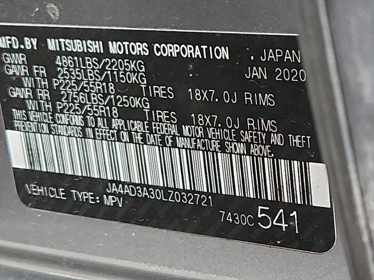 2020 Mitsubishi Outlander Se VIN: JA4AD3A30LZ032721 Lot: 63686965