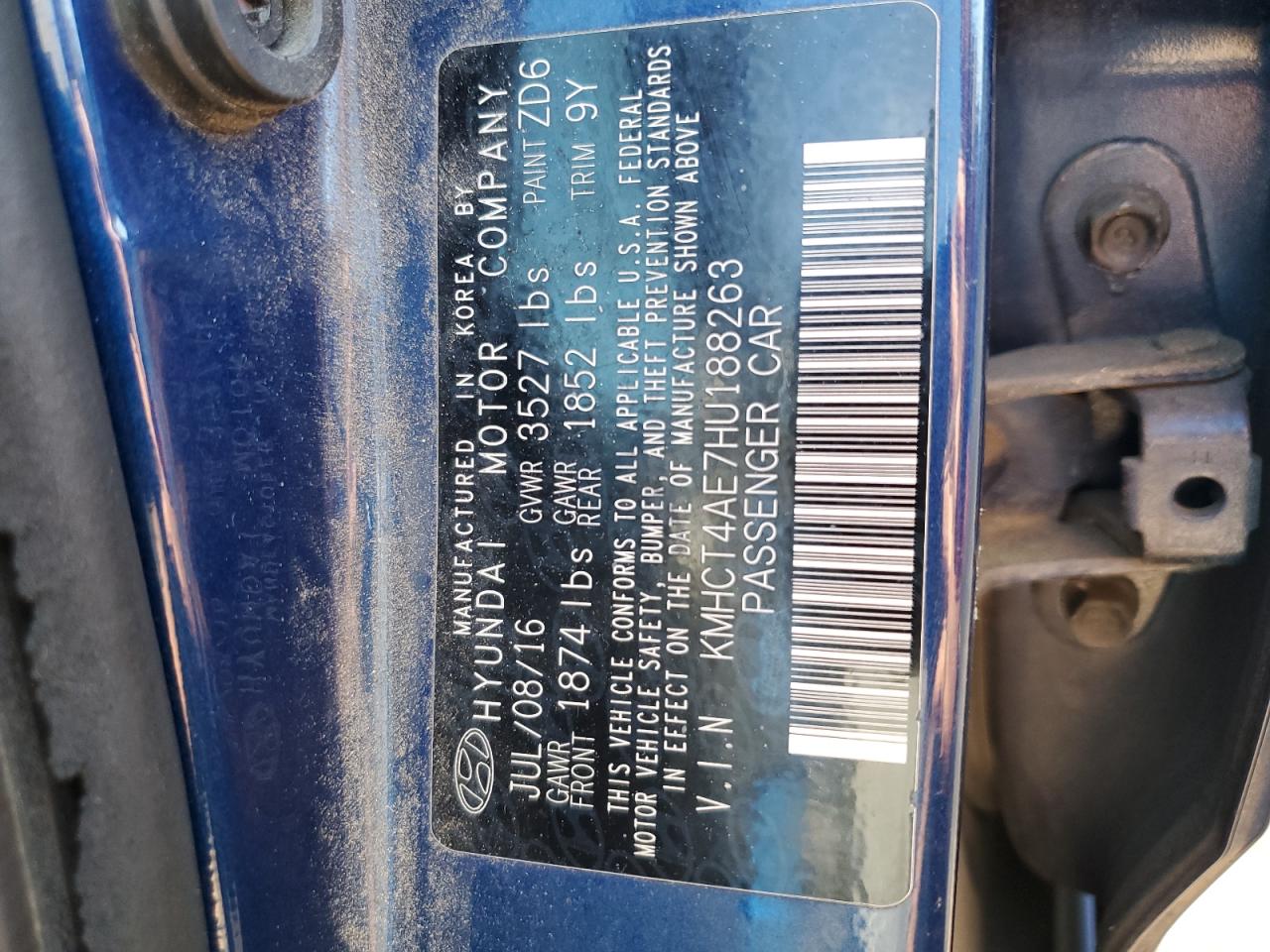 2017 Hyundai Accent Se VIN: KMHCT4AE7HU188263 Lot: 64940015