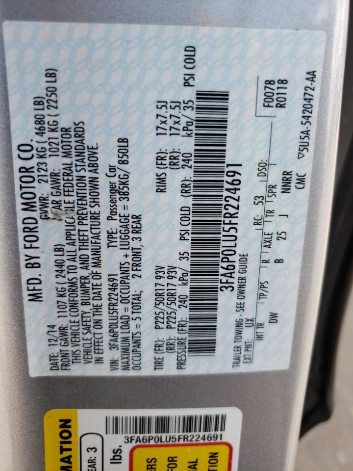 2015 Ford Fusion Se Hybrid VIN: 3FA6P0LU5FR224691 Lot: 64573865