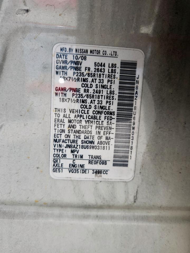 2009 Nissan Murano S VIN: JN8AZ18U69W031811 Lot: 62774485