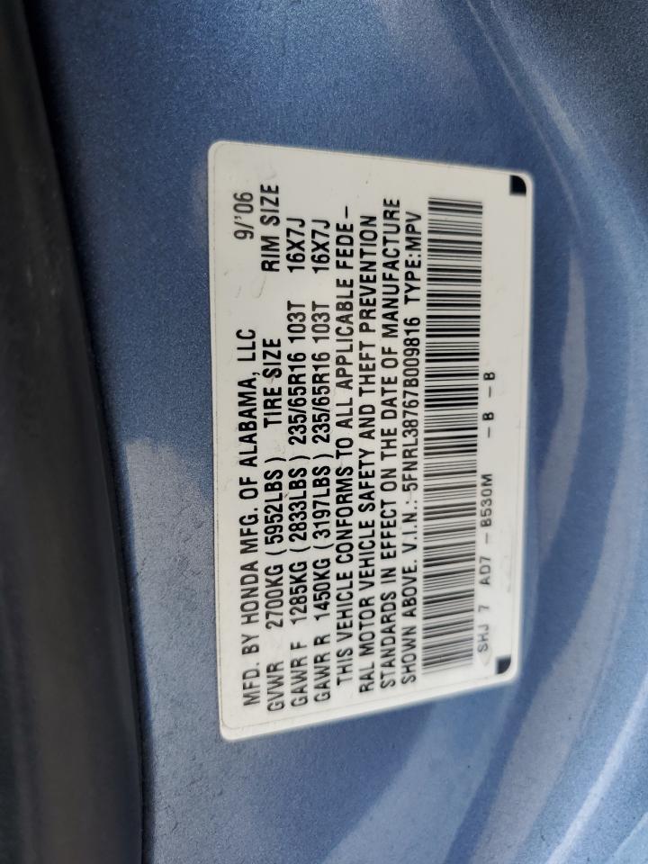 2007 Honda Odyssey Exl VIN: 5FNRL38767B009816 Lot: 64835215