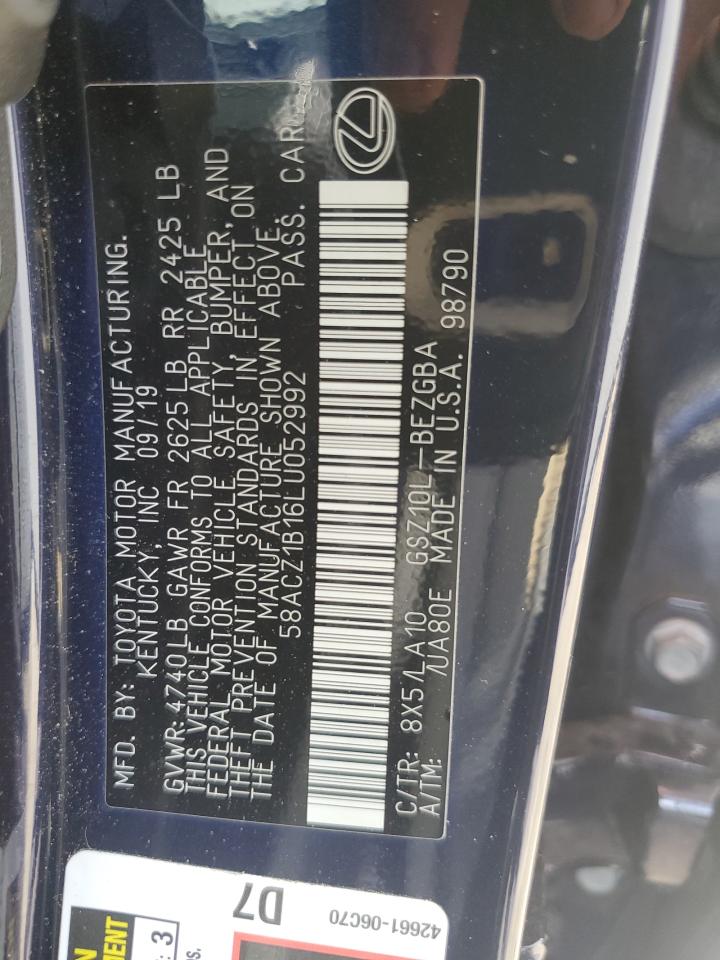 2020 Lexus Es 350 Base VIN: 58ACZ1B16LU052992 Lot: 64736705