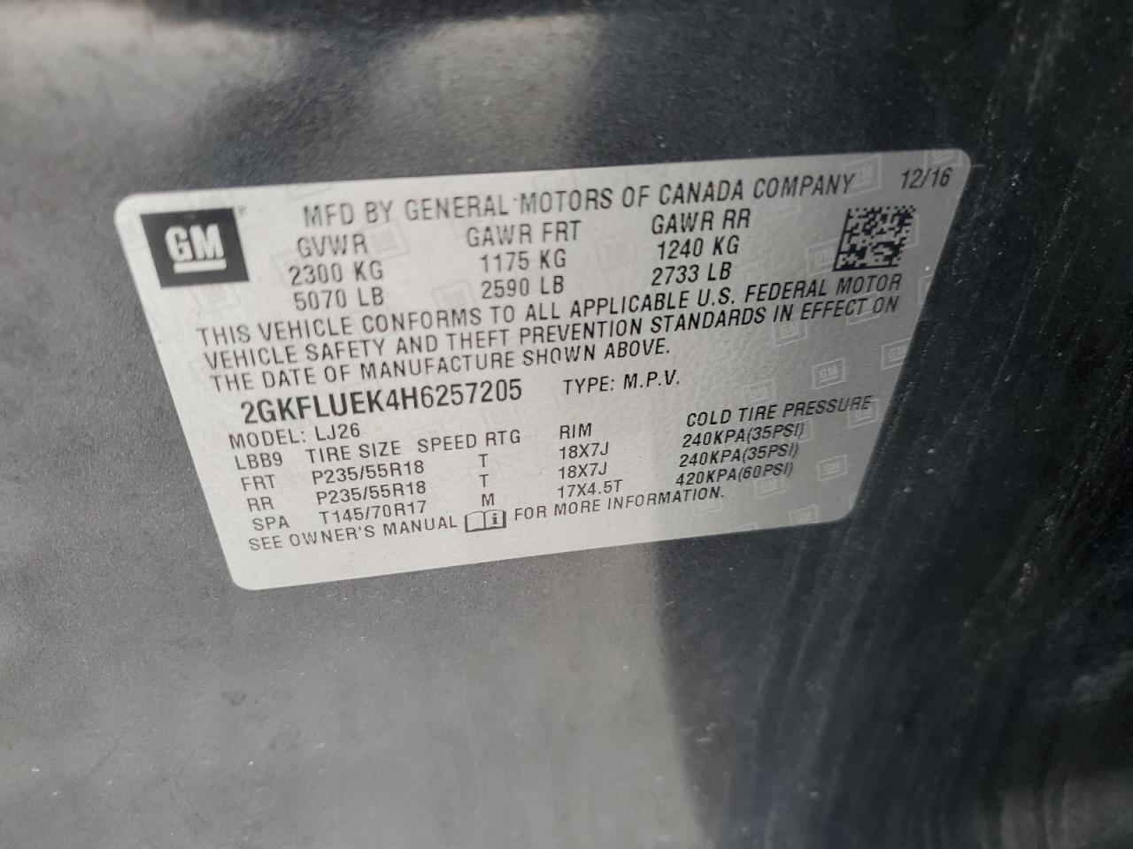 2017 GMC Terrain Slt VIN: 2GKFLUEK4H6257205 Lot: 66861775