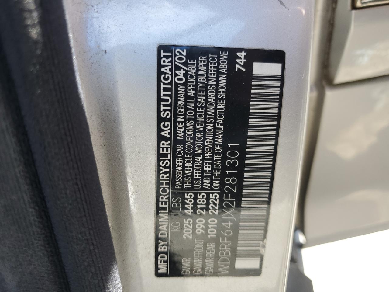 2002 Mercedes-Benz C 320 VIN: WDBRF64JX2F281301 Lot: 65556835