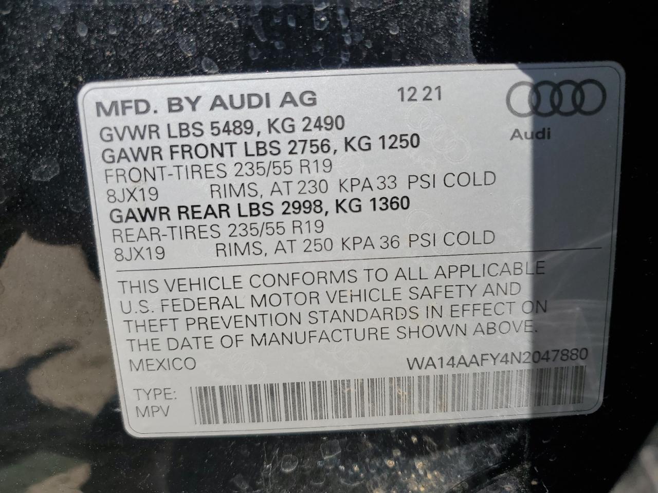 2022 Audi Q5 Sportback Premium 45 VIN: WA14AAFY4N2047880 Lot: 65780945