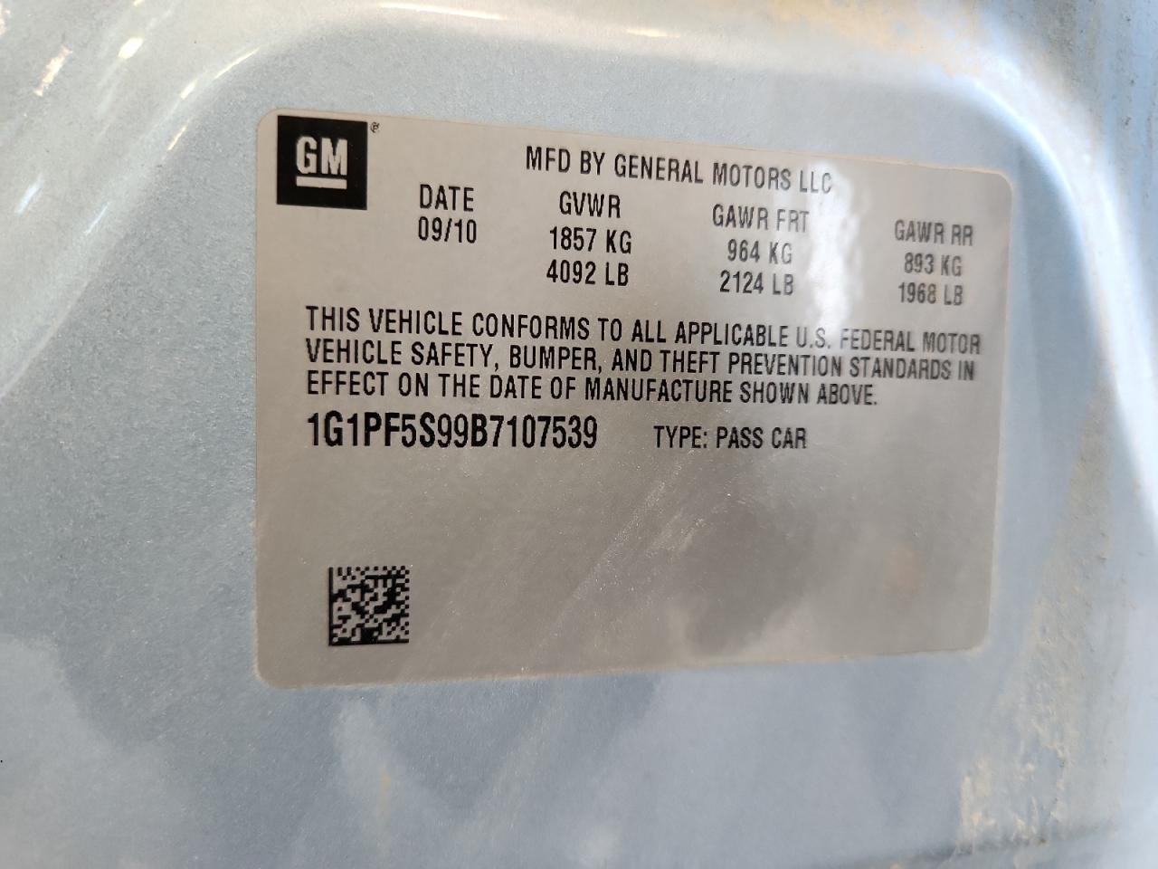 2011 Chevrolet Cruze Lt VIN: 1G1PF5S99B7107539 Lot: 65040565