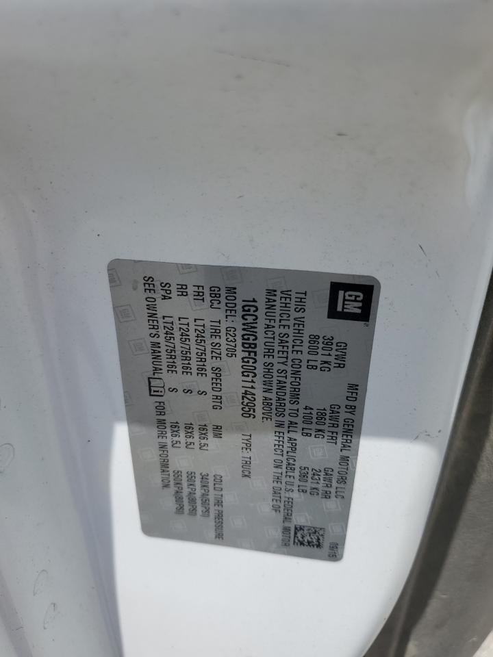 2016 Chevrolet Express G2500 VIN: 1GCWGBFG0G1142956 Lot: 64558375