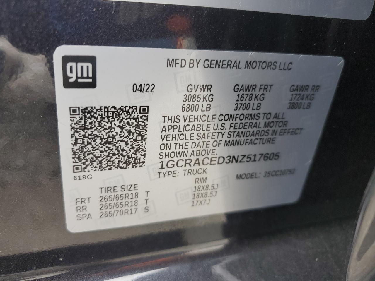 2022 Chevrolet Silverado C1500 Lt VIN: 1GCRACED3NZ517605 Lot: 67259925