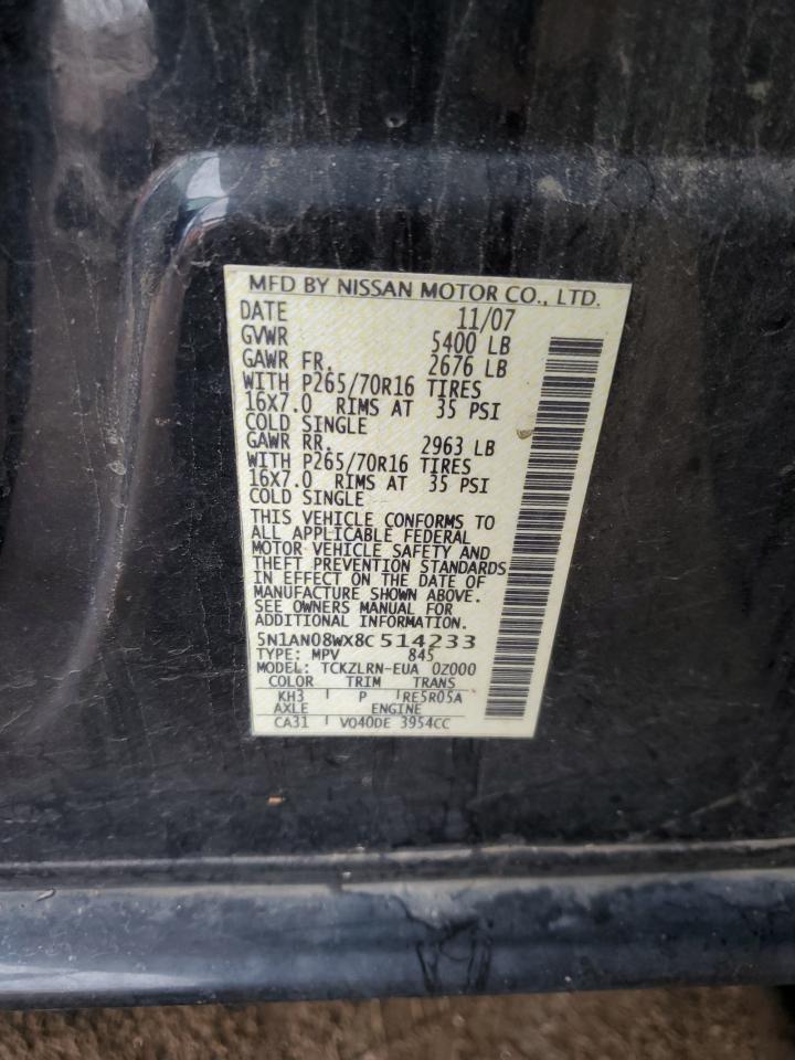 5n1an08wx8c514233 5N1AN08WX8C514233 2008 Nissan Xterra Off Road