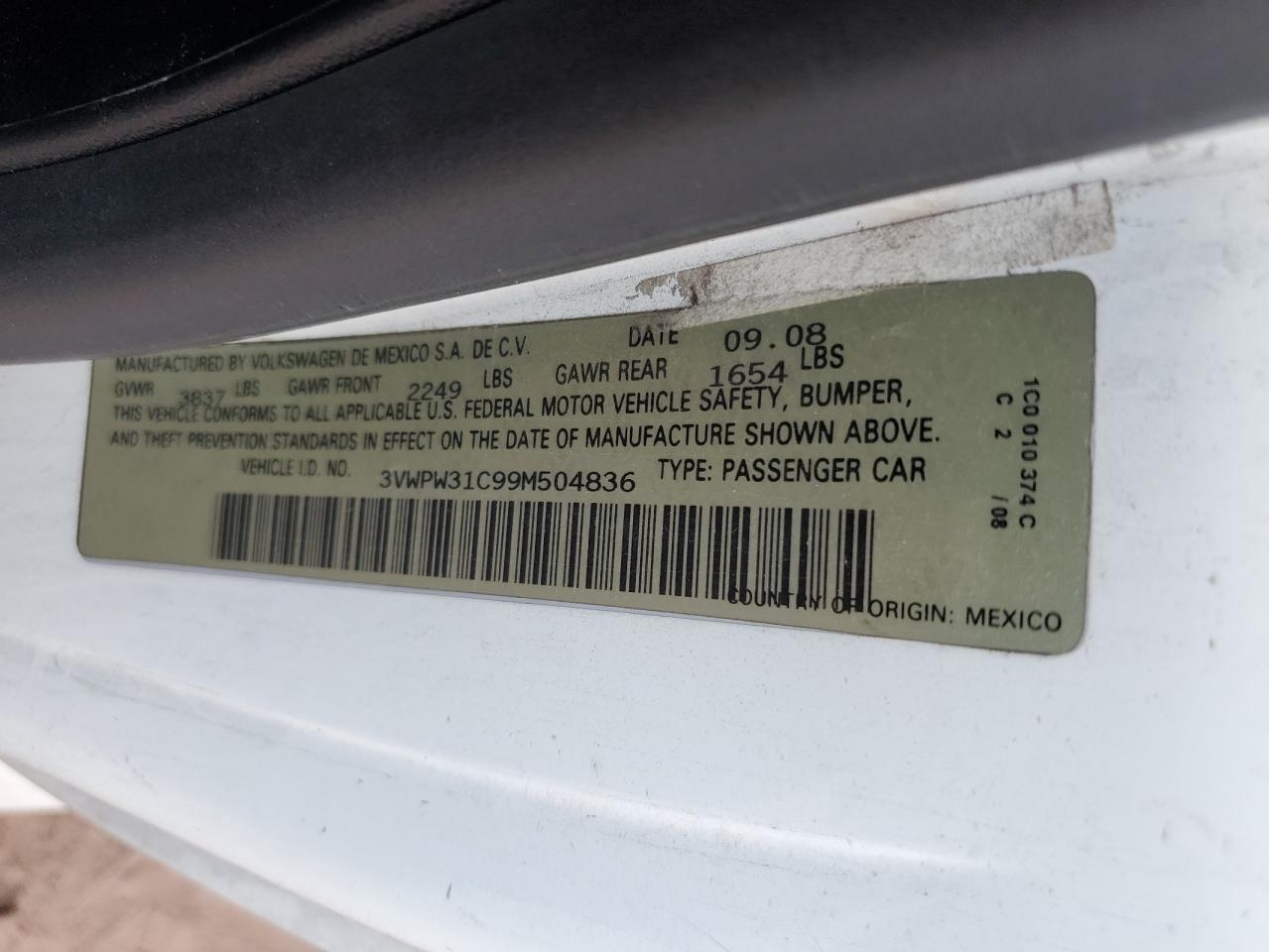 2009 Volkswagen New Beetle S VIN: 3VWPW31C99M504836 Lot: 64262975