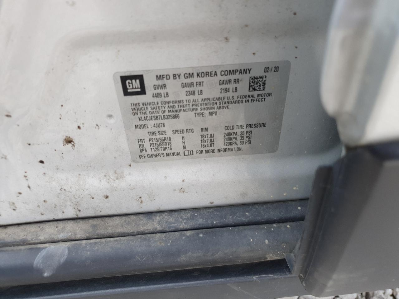2020 Buick Encore Preferred VIN: KL4CJESB7LB325866 Lot: 64878885
