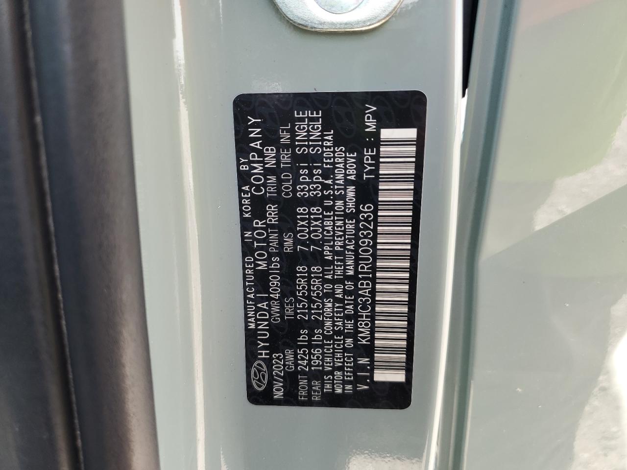 2024 Hyundai Kona Sel VIN: KM8HC3AB1RU093236 Lot: 66651275