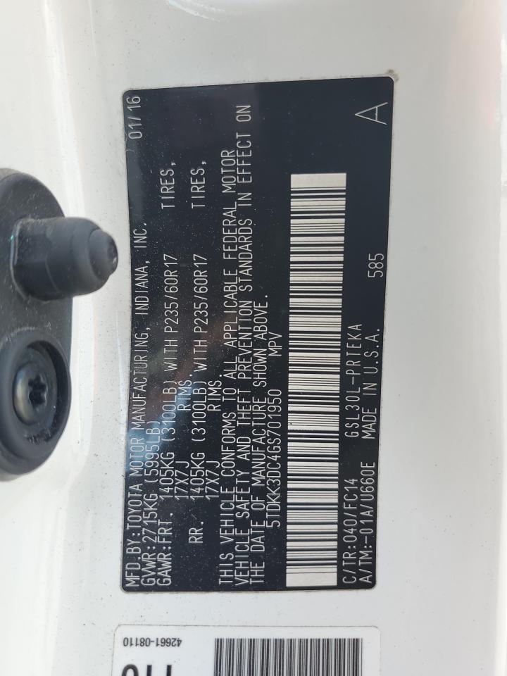 2016 Toyota Sienna Le VIN: 5TDKK3DC4GS701950 Lot: 63443995