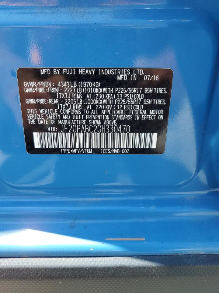 2016 Subaru Crosstrek Premium VIN: JF2GPABC2GH330470 Lot: 65649605