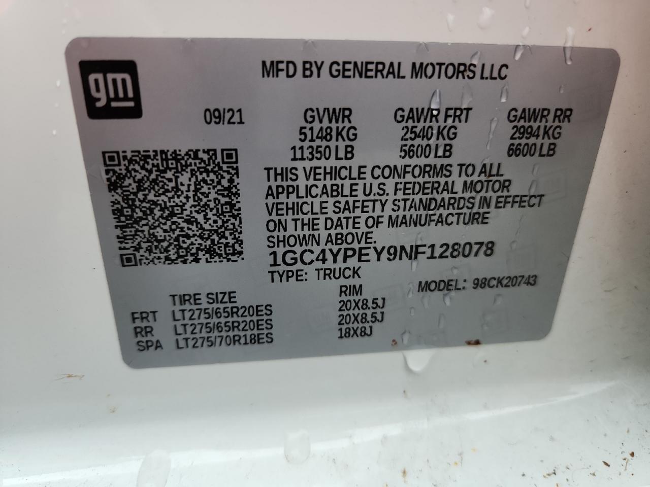 2022 Chevrolet Silverado K2500 Heavy Duty Ltz VIN: 1GC4YPEY9NF128078 Lot: 63798785