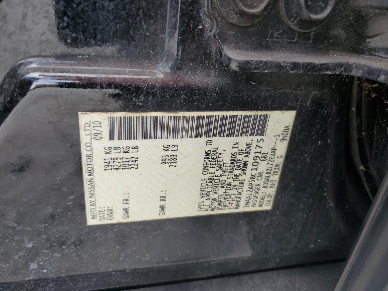 2011 Nissan Altima Base VIN: 1N4AL2AP5BC109175 Lot: 63869185