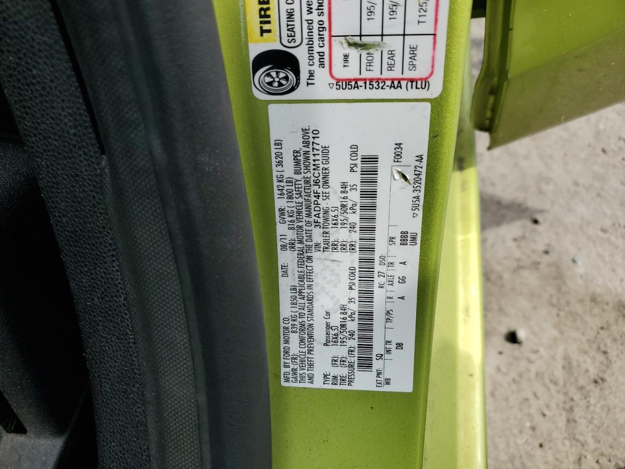 2012 Ford Fiesta Ses VIN: 3FADP4FJ6CM117710 Lot: 64371335