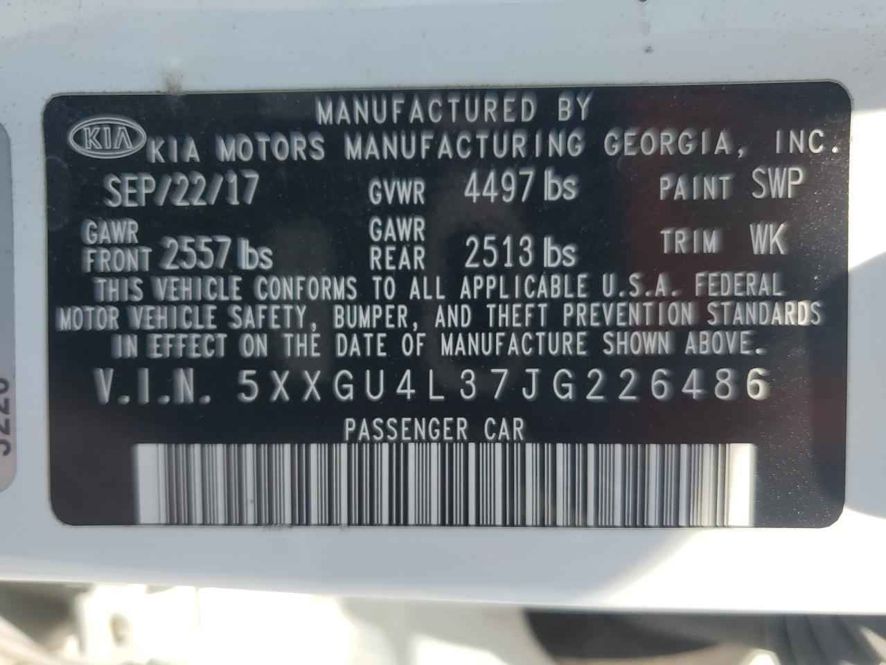2018 Kia Optima Ex VIN: 5XXGU4L37JG226486 Lot: 64480145