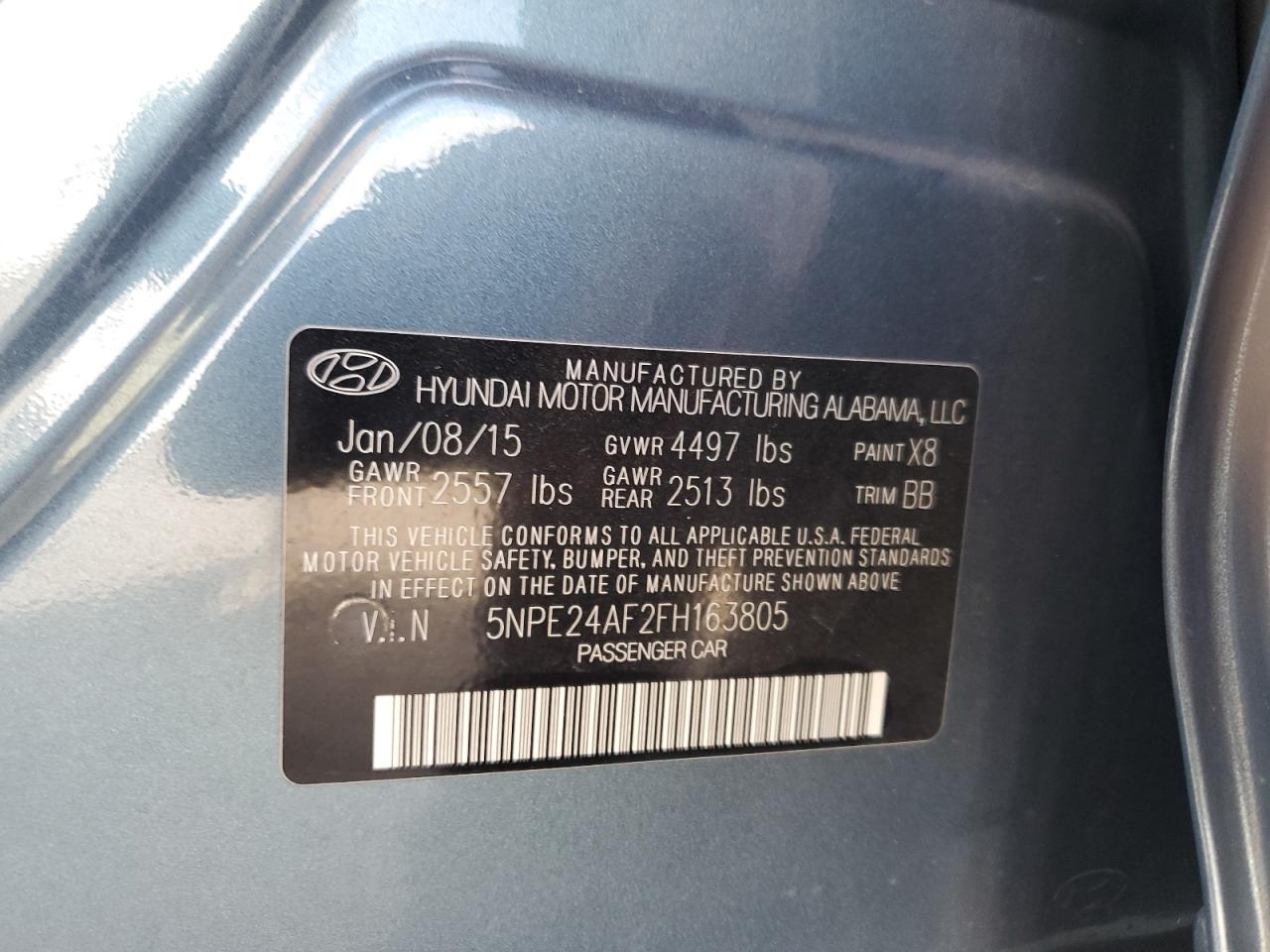 2015 Hyundai Sonata Se VIN: 5NPE24AF2FH163805 Lot: 63224765