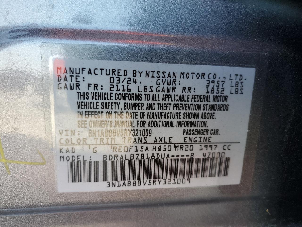 2024 Nissan Sentra S VIN: 3N1AB8BV5RY321009 Lot: 64127695