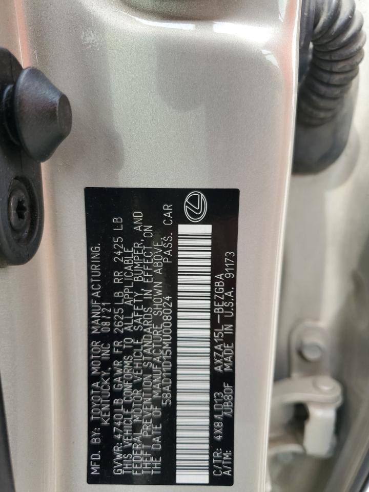 2021 Lexus Es 250 Base VIN: 58AD11D15MU008024 Lot: 63755595