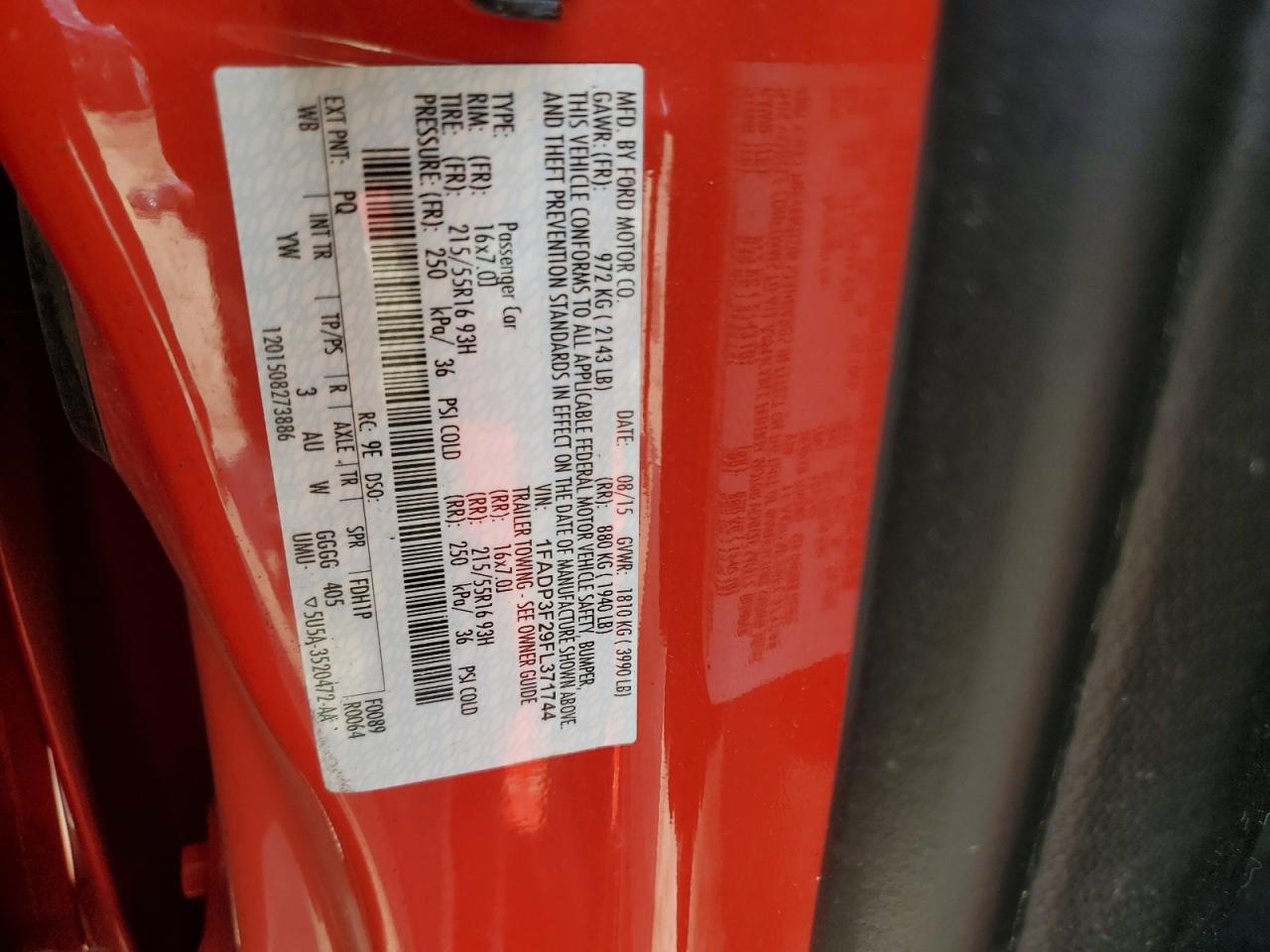 2015 Ford Focus Se VIN: 1FADP3F29FL371744 Lot: 65026255