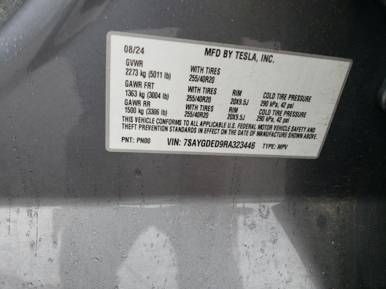 2024 Tesla Model Y VIN: 7SAYGDED9RA323446 Lot: 63937175