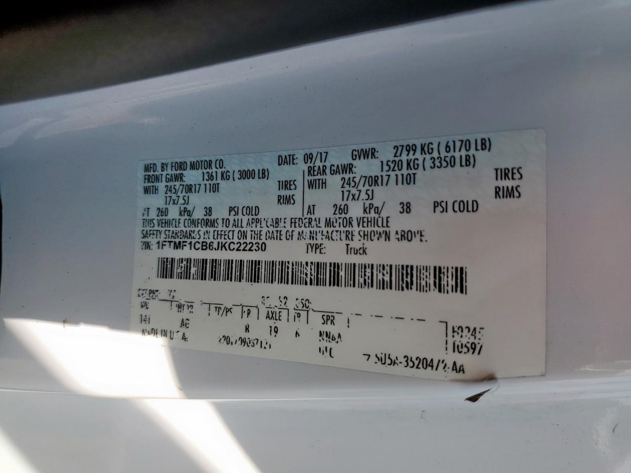 2018 Ford F150 VIN: 1FTMF1CB6JKC22230 Lot: 64390955