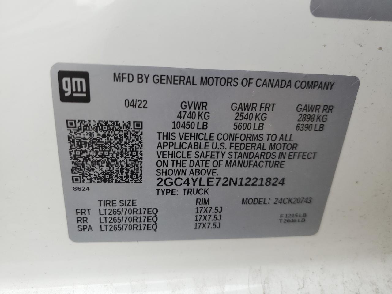 2022 Chevrolet Silverado K2500 Heavy Duty VIN: 2GC4YLE72N1221824 Lot: 62840035