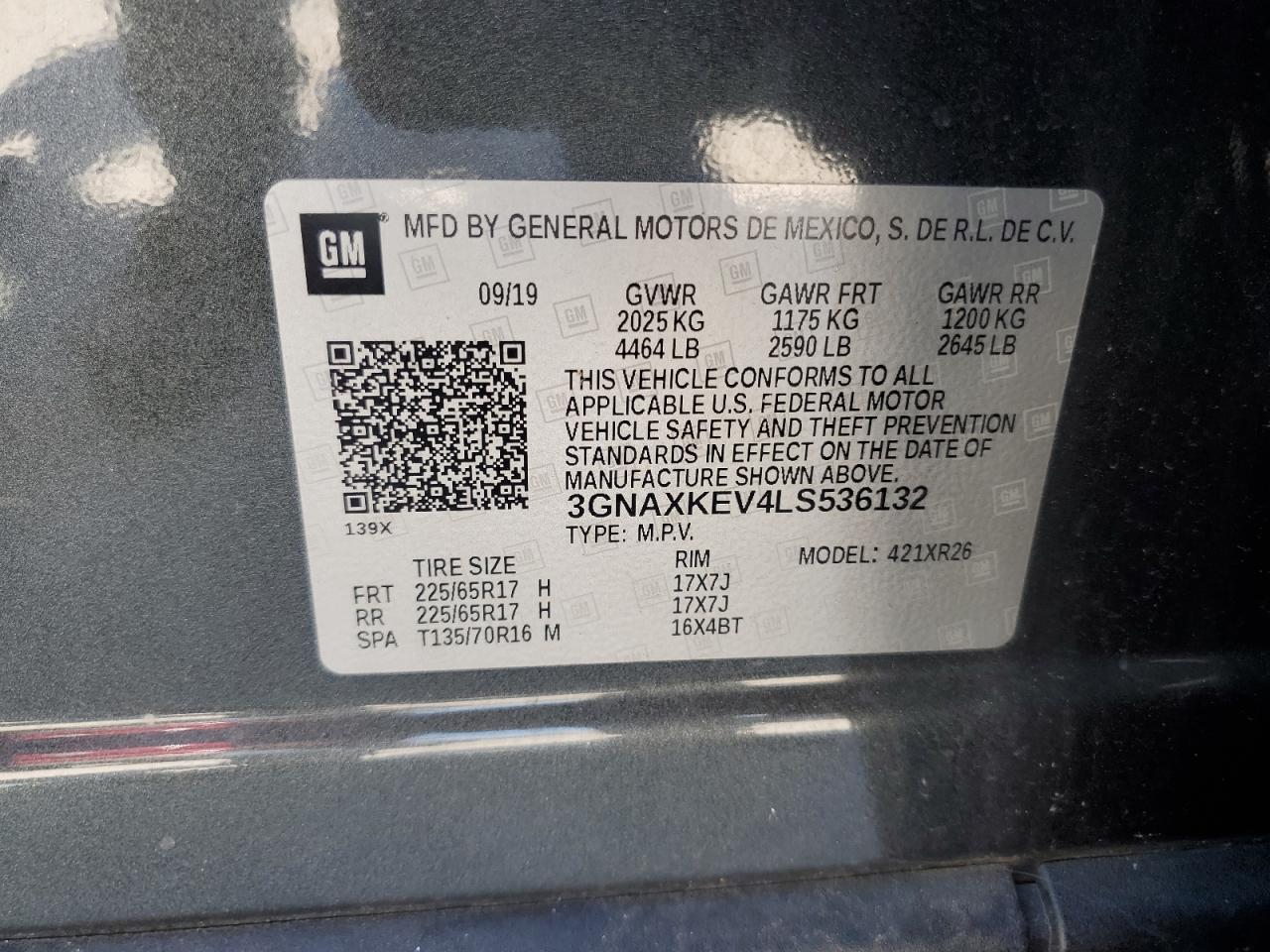 2020 Chevrolet Equinox Lt VIN: 3GNAXKEV4LS536132 Lot: 64246275