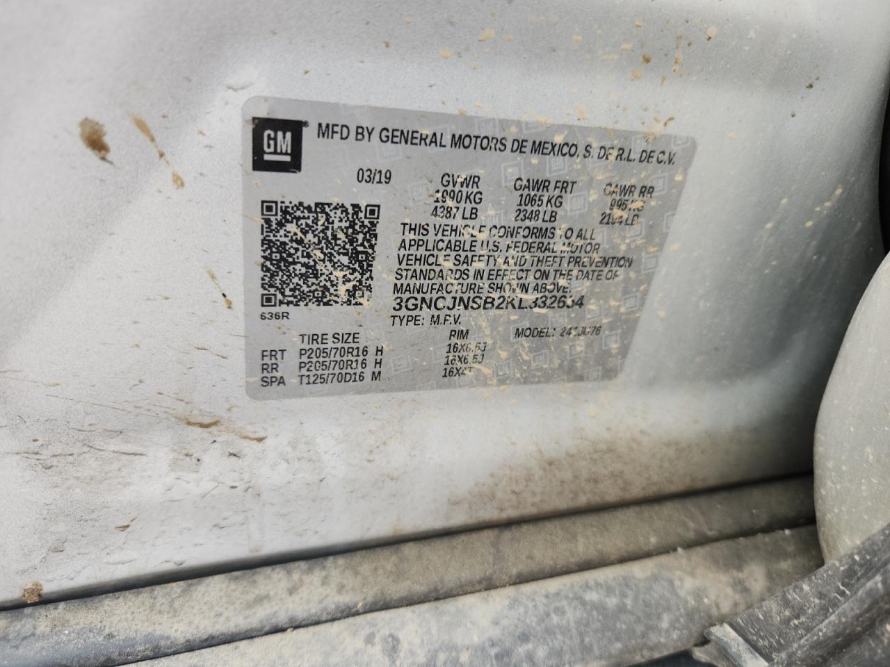 2019 Chevrolet Trax Ls VIN: 3GNCJNSB2KL332654 Lot: 64112255