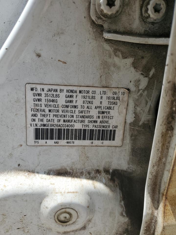 2010 Honda Fit VIN: JHMGE8H26AC034060 Lot: 63575685