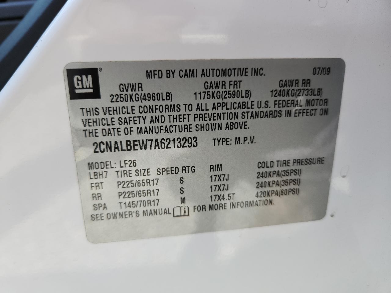 2010 Chevrolet Equinox Ls VIN: 2CNALBEW7A6213293 Lot: 64108795