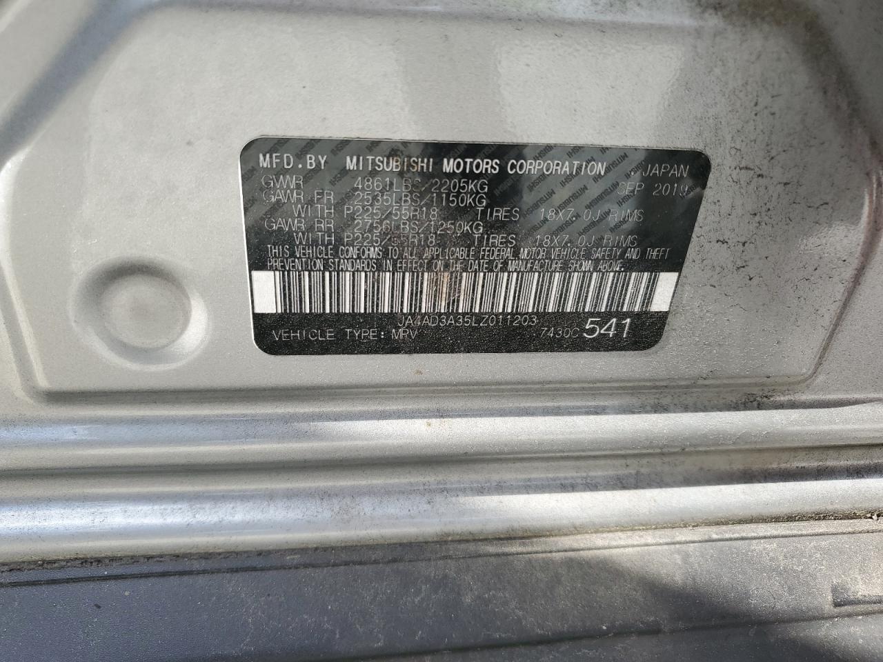 2020 Mitsubishi Outlander Se VIN: JA4AD3A35LZ011203 Lot: 64940845