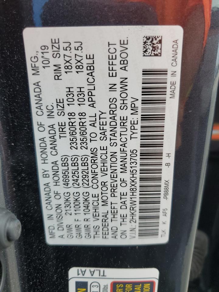 2019 Honda Cr-V Exl VIN: 2HKRW1H8XKH513705 Lot: 63794265