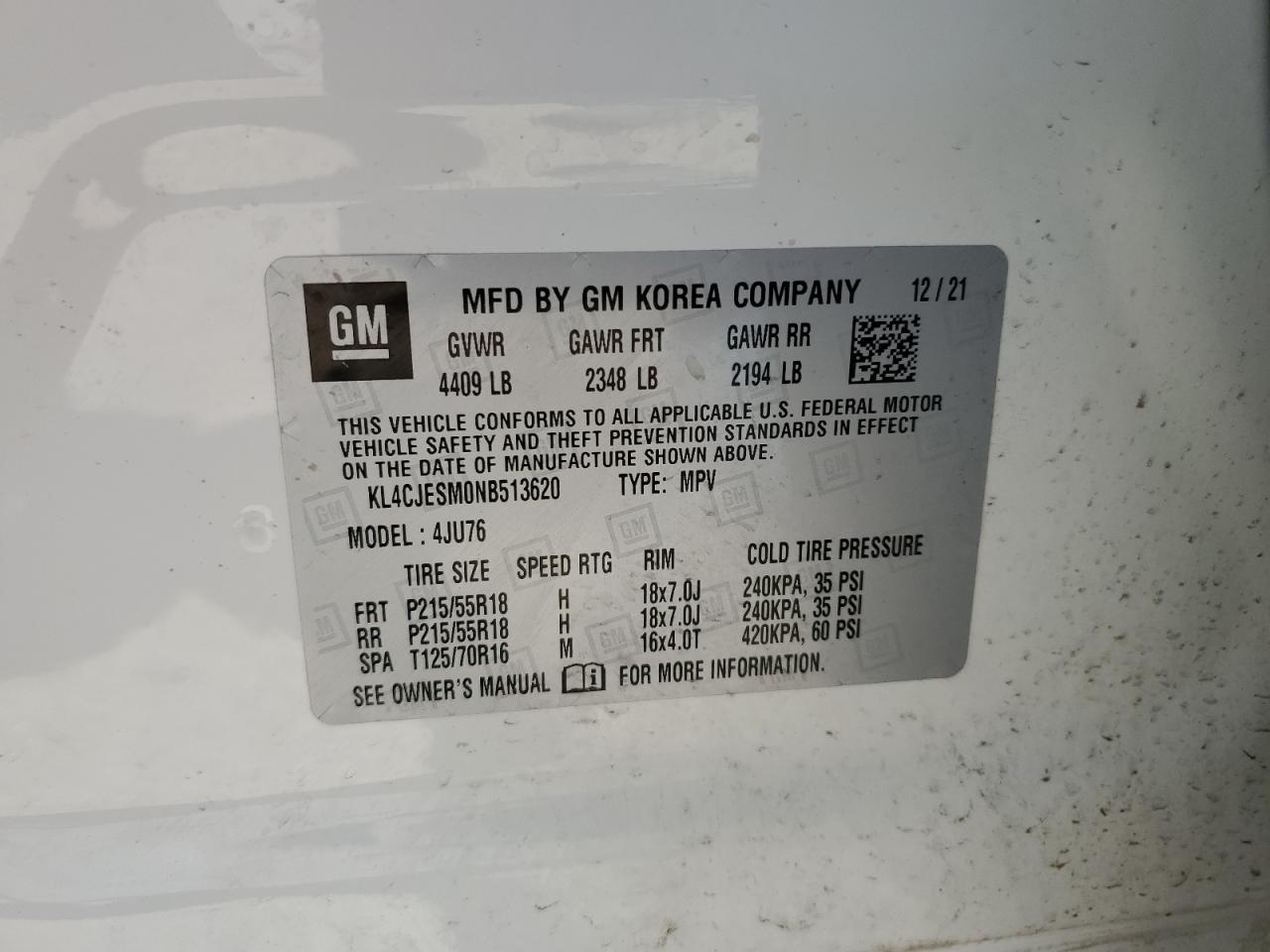 2022 Buick Encore Preferred VIN: KL4CJESM0NB513620 Lot: 64669185