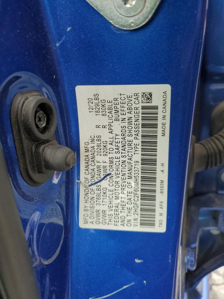 2021 Honda Civic Lx VIN: 2HGFC2F60MH533719 Lot: 66086285