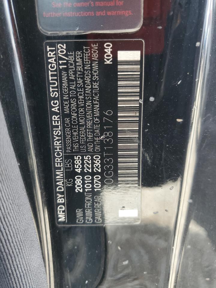 2003 Mercedes-Benz Clk 430 VIN: WDBLK70G33T138176 Lot: 62692225
