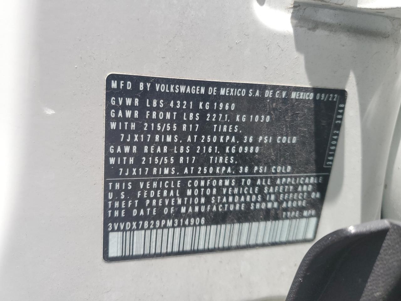 2023 Volkswagen Taos S VIN: 3VVDX7B29PM314906 Lot: 66671575