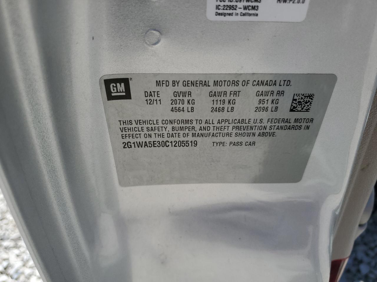 2012 Chevrolet Impala Ls VIN: 2G1WA5E30C1205519 Lot: 64094655