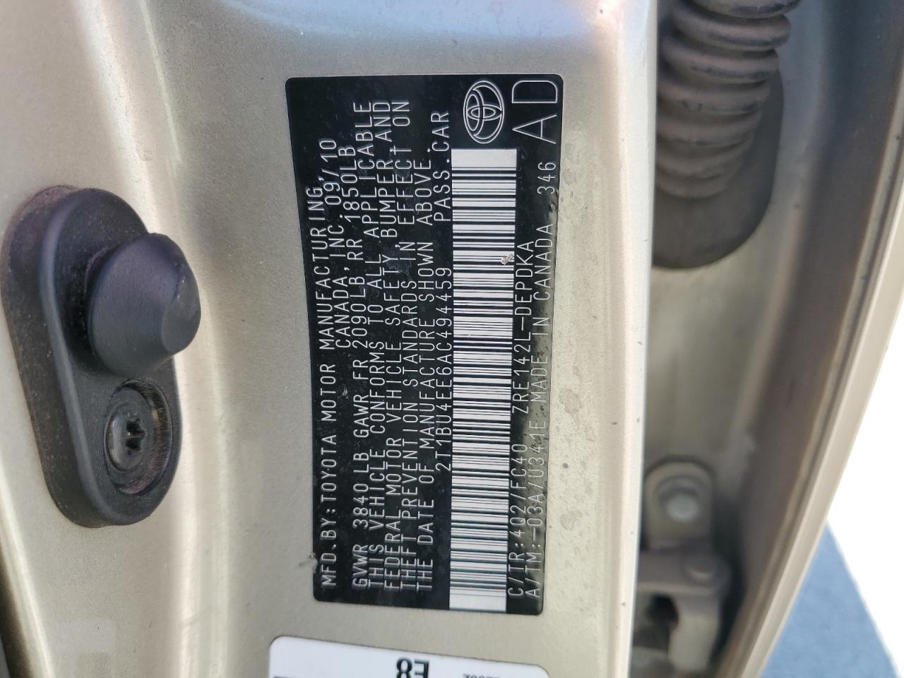2T1BU4EE6AC494459 2010 Toyota Corolla Base