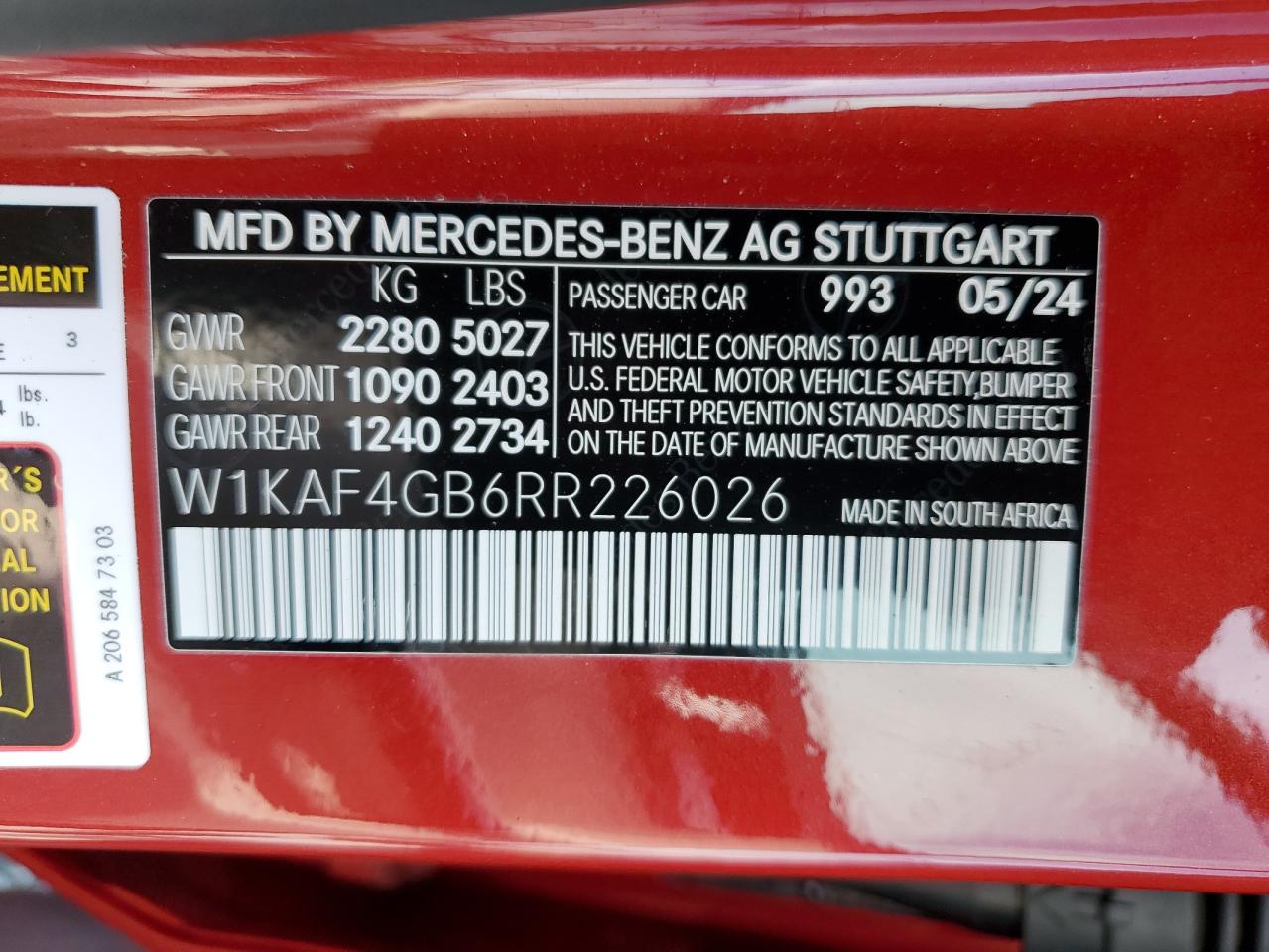 2024 Mercedes-Benz C 300 VIN: W1KAF4GB6RR226026 Lot: 64664835