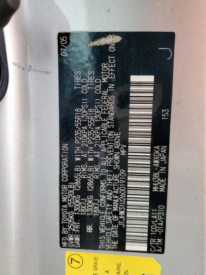 2006 Lexus Rx 400 VIN: JTJHW31U260019109 Lot: 63713345