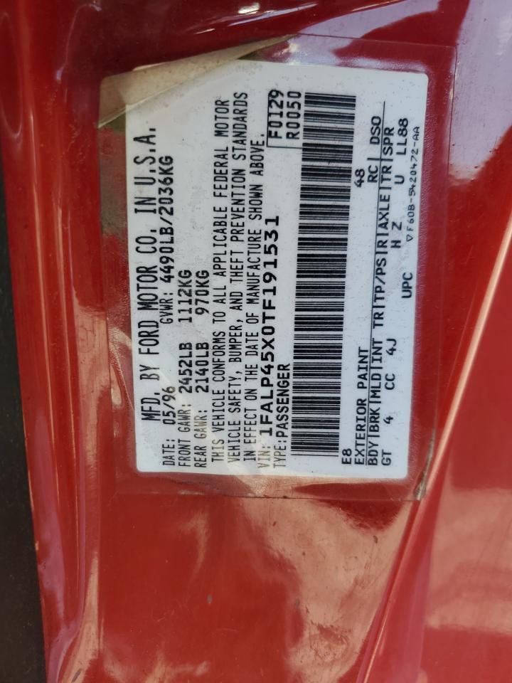 1996 Ford Mustang Gt VIN: 1FALP45X0TF191531 Lot: 64240525