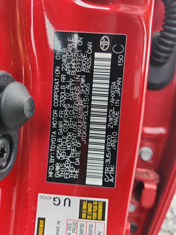 2020 Toyota Prius Prime Le VIN: JTDKARFP0L3151065 Lot: 64178245